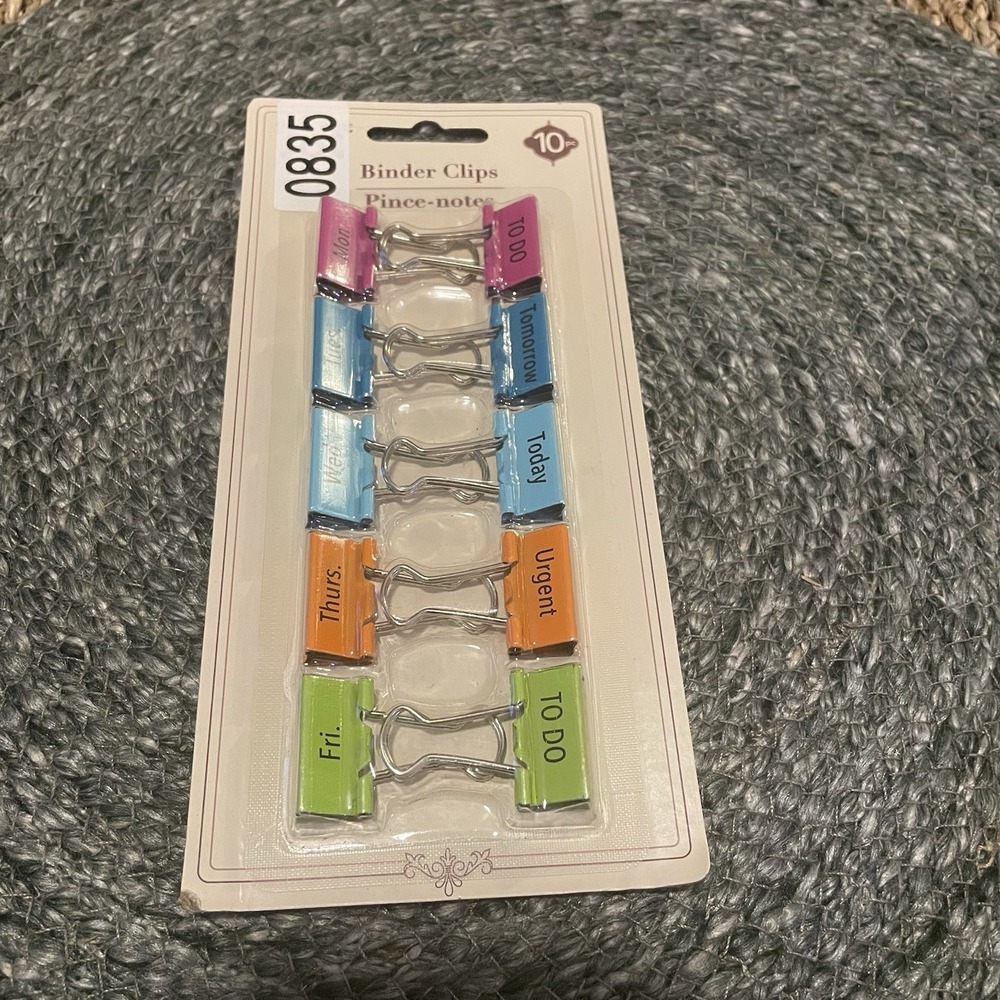 ✅Jot Colorful Days of the Week Binder Clips 10pc Office School #️⃣0835